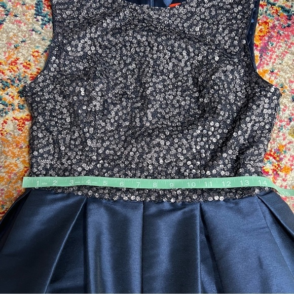 Monique‎ Lhuillier Embellished Fit and Flare Sparkle Navy Blue Tulle Cocktail 8 - Picture 13 of 15